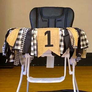 Handmade Buffalo Check & Burlap Highchair Banner - 1st Birthday
